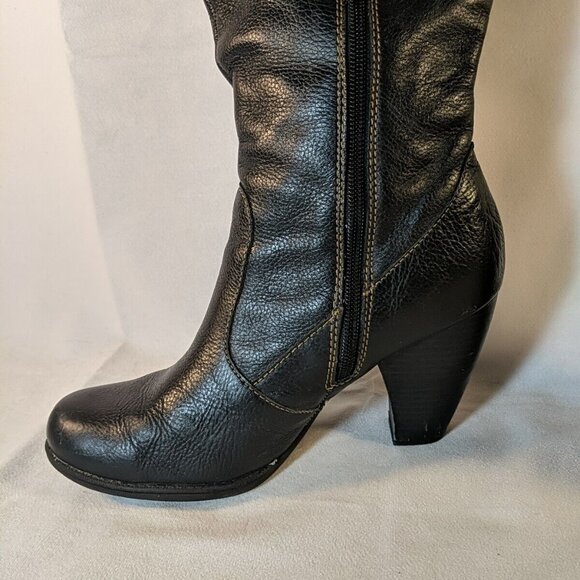 b.o.c. Black Leather Heeled Boots 3.5" Block Heel Knee High Womens 8.5 BOC Born - Picture 7 of 16